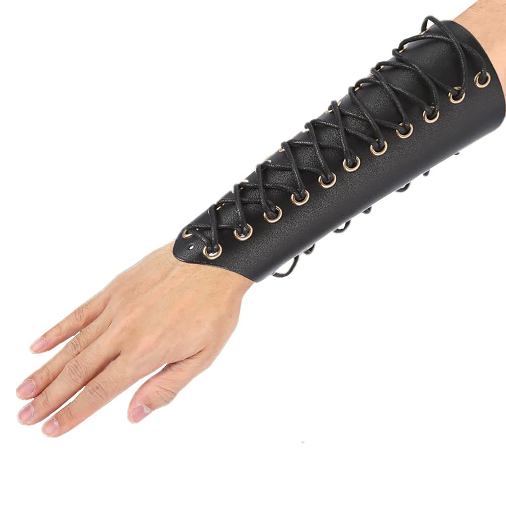 Antilog Arm Gurad, Archery Arm Guard Bracer Hunting Shooting Lace-up Leather Armguard(Black)