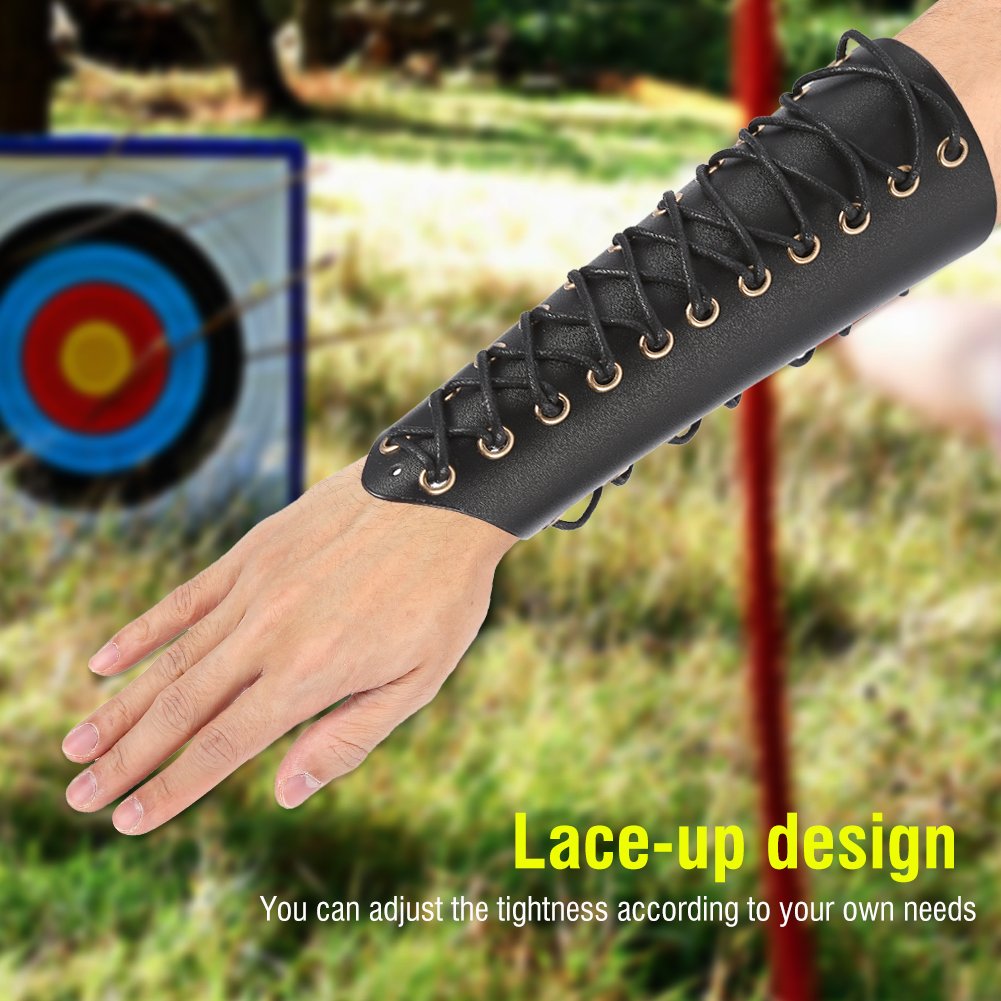 Antilog Arm Gurad, Archery Arm Guard Bracer Hunting Shooting Lace-up Leather Armguard(Black)