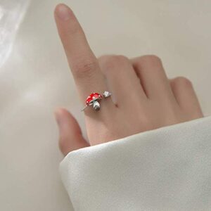 Helen de Lete Red Mushroom S925 Sterling Silver Adjustable Ring