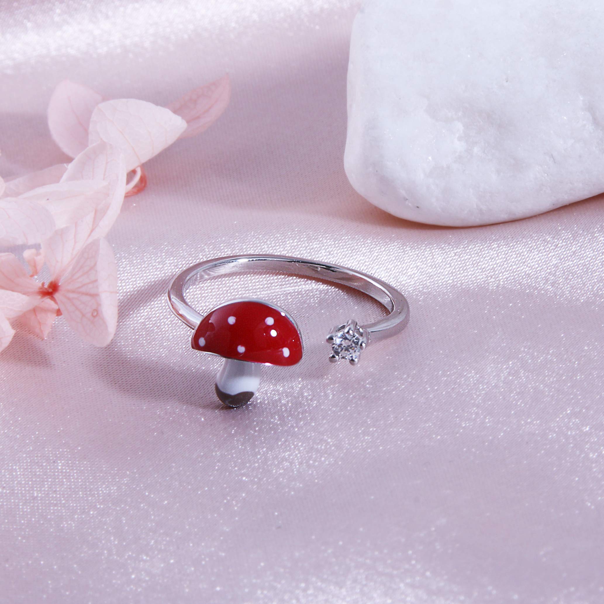 Helen de Lete Red Mushroom S925 Sterling Silver Adjustable Ring