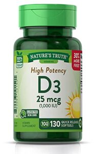 vitamin d3 1000 iu | 130 softgels | high potency d | non-gmo, gluten free, soy free | by nature's truth