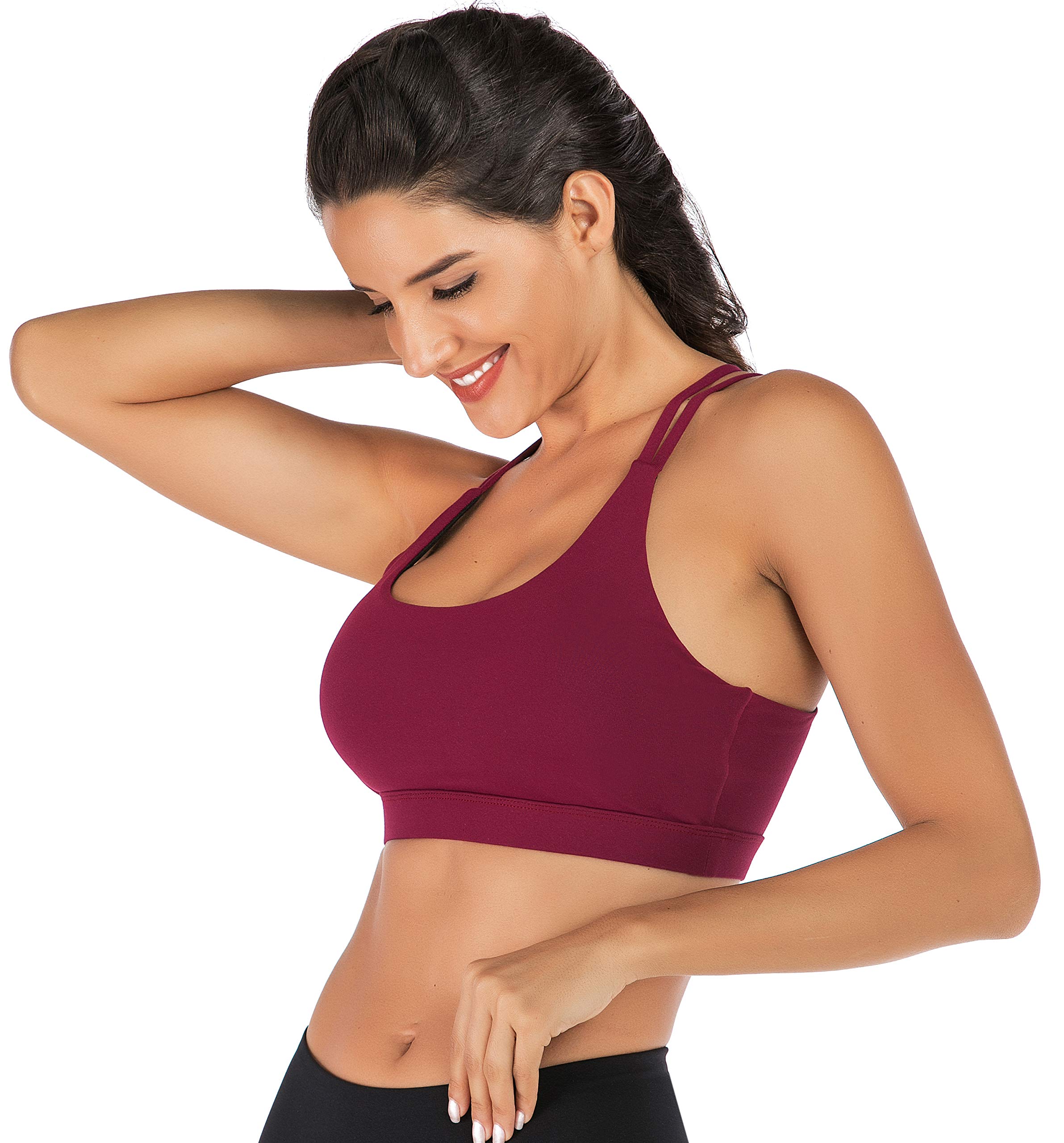 RUNNING GIRL Strappy Sports Bra for Women, Sexy Crisscross Back Medium Support Yoga Bra with Removable Cups(WX2354 Winedred,M)