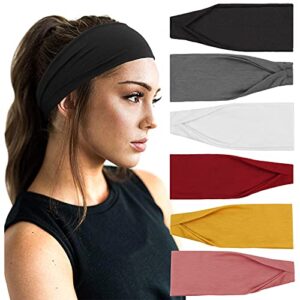 dreshow 6 pack yoga sports headbands for women elastic non-slip headbands running workout hair bands