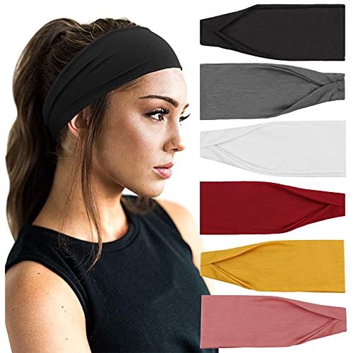 DRESHOW 6 Pack Yoga Sports Headbands for Women Elastic Non-Slip Headbands Running Workout Hair Bands