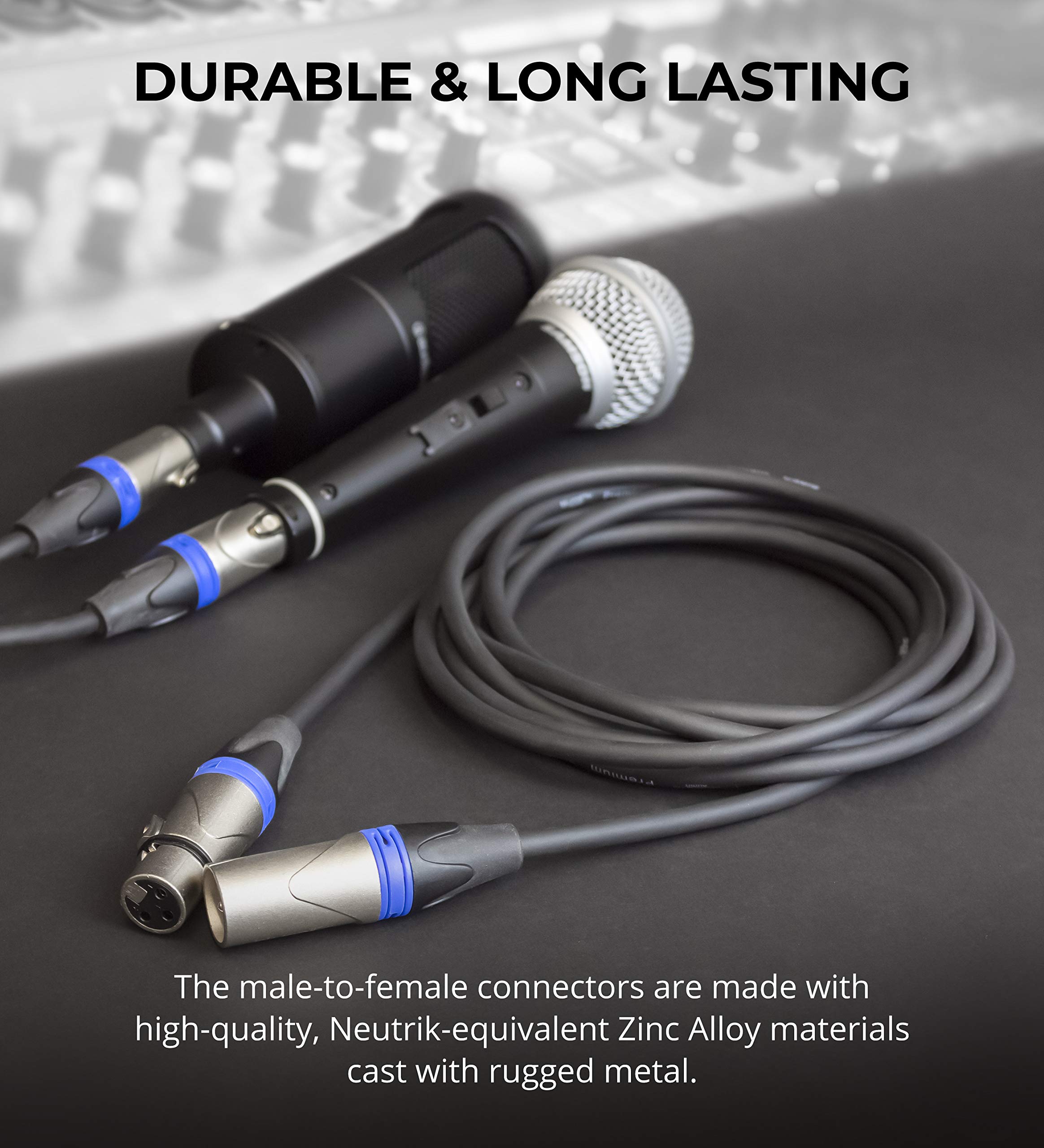 Blucoil Audio 2-Pack of 10-FT Balanced XLR Cables - Premium Series 3-Pin Cable for Microphones, Speakers, and Pro Devices (Male-to-Female)