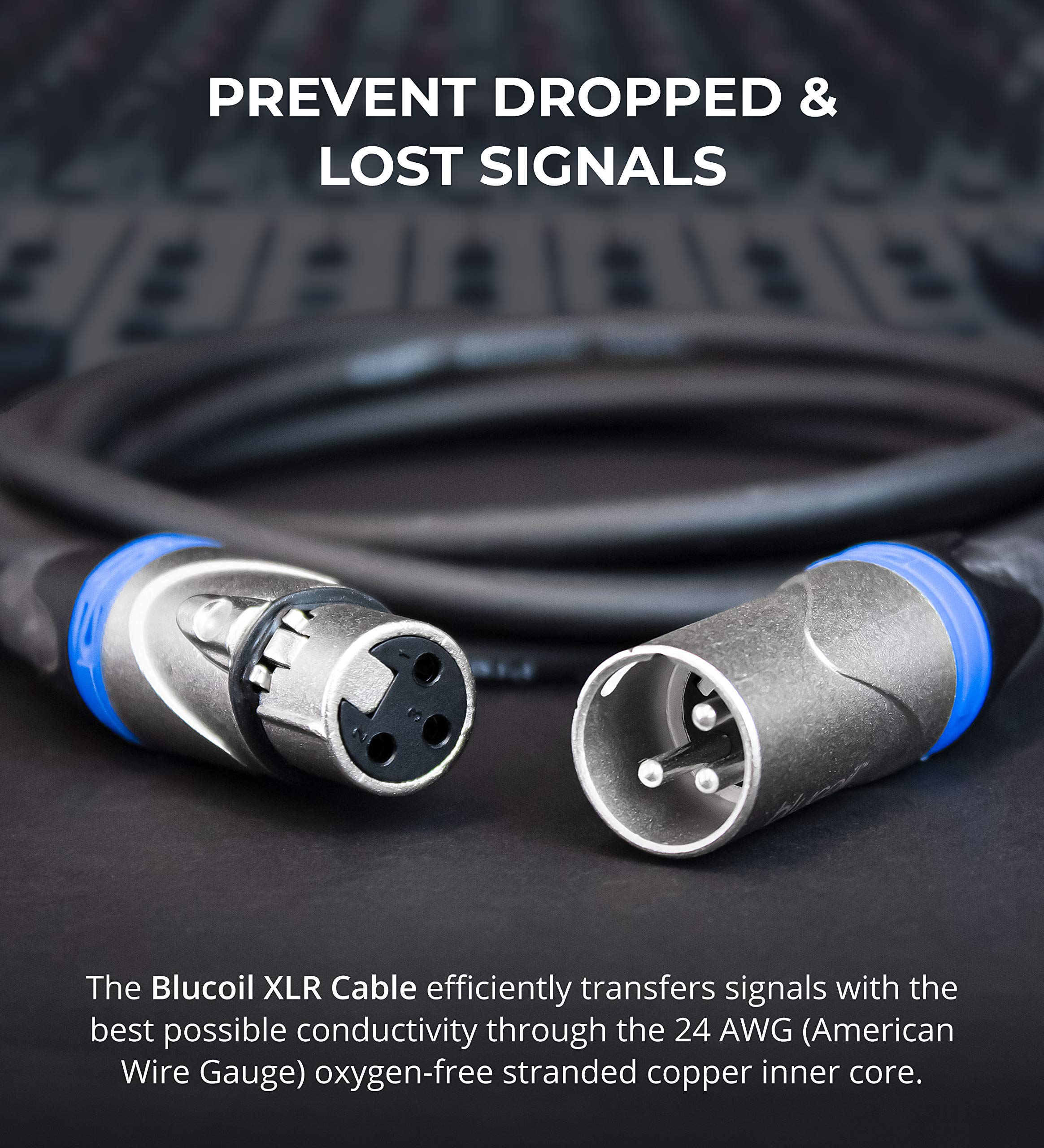 Blucoil Audio 2-Pack of 10-FT Balanced XLR Cables - Premium Series 3-Pin Cable for Microphones, Speakers, and Pro Devices (Male-to-Female)