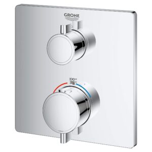 GROHE 24110000 Grohtherm Single Function 2-Handle Thermostatic Trim, Starlight Chrome