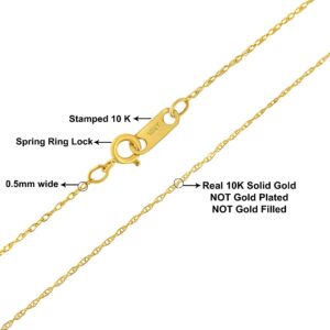 Haus of Brilliance Solid 10K Yellow Gold 0.5mm Slim and Dainty Unisex 18" Rope Chain Necklace