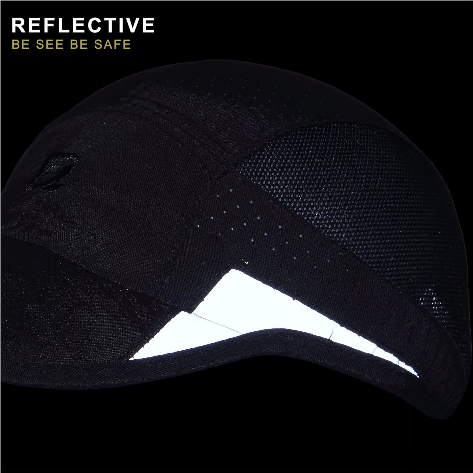 GADIEMKENSD Running Hat, Mens Outdoor Hat Unstructured Baseball Cap UPF 50 UV SPF Exercise Run Caps Reflective Breathable Light Sun Hats Quick Dry Mesh Summer Sports Hat Cap Men Woman Under 10 Black