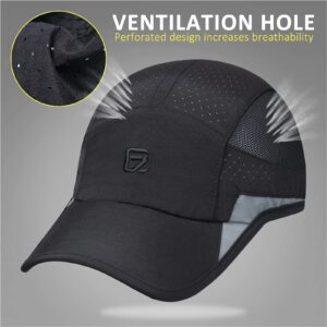 GADIEMKENSD Running Hat, Mens Outdoor Hat Unstructured Baseball Cap UPF 50 UV SPF Exercise Run Caps Reflective Breathable Light Sun Hats Quick Dry Mesh Summer Sports Hat Cap Men Woman Under 10 Black