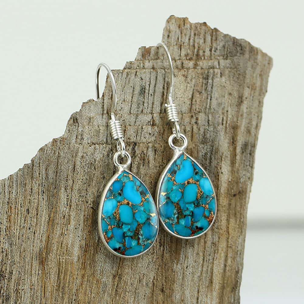 9.50Cts Blue Copper Turquoise Earrings For Women Blue Stone December Birthstone Jewelry Women's Day Gifts For Mom Wife Sister