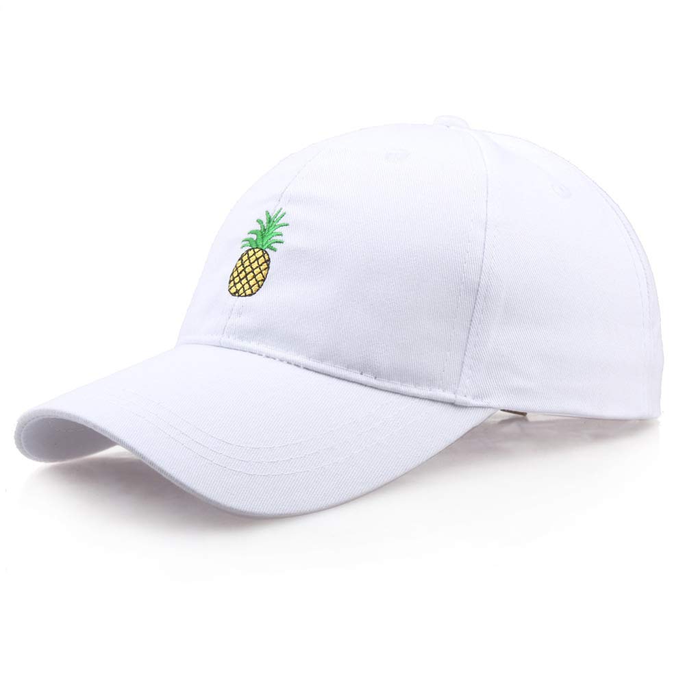 BSMTEBN Pineapple Hat Adjustable Unisex Baseball Cap Summer Embroidered Dad Hat Washed Distressed Cotton Baseball Caps White