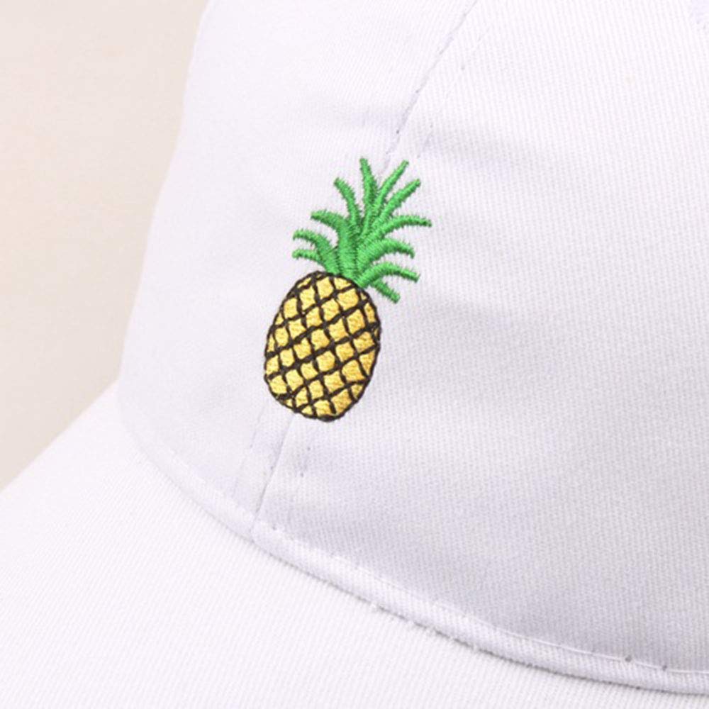 BSMTEBN Pineapple Hat Adjustable Unisex Baseball Cap Summer Embroidered Dad Hat Washed Distressed Cotton Baseball Caps White