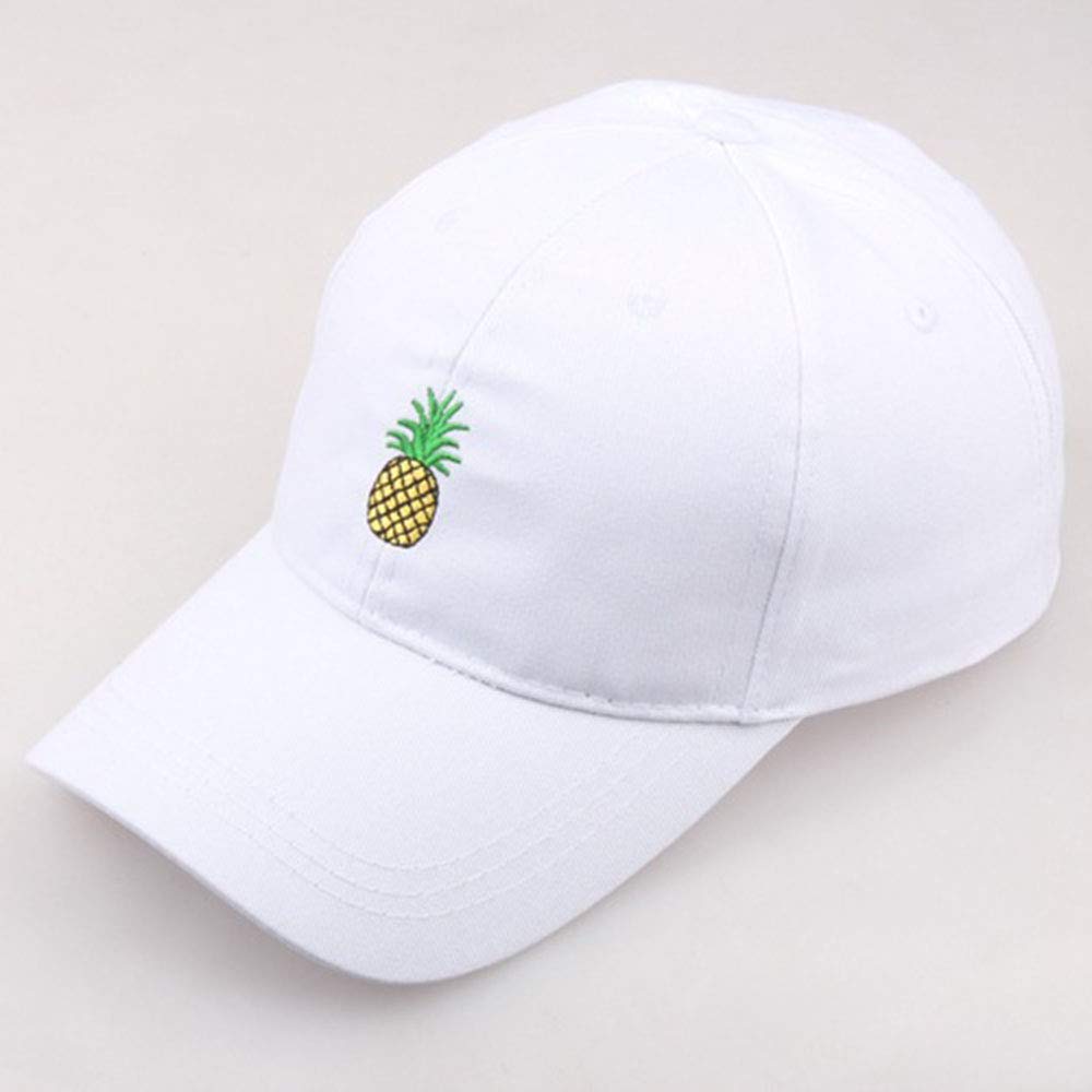 BSMTEBN Pineapple Hat Adjustable Unisex Baseball Cap Summer Embroidered Dad Hat Washed Distressed Cotton Baseball Caps White