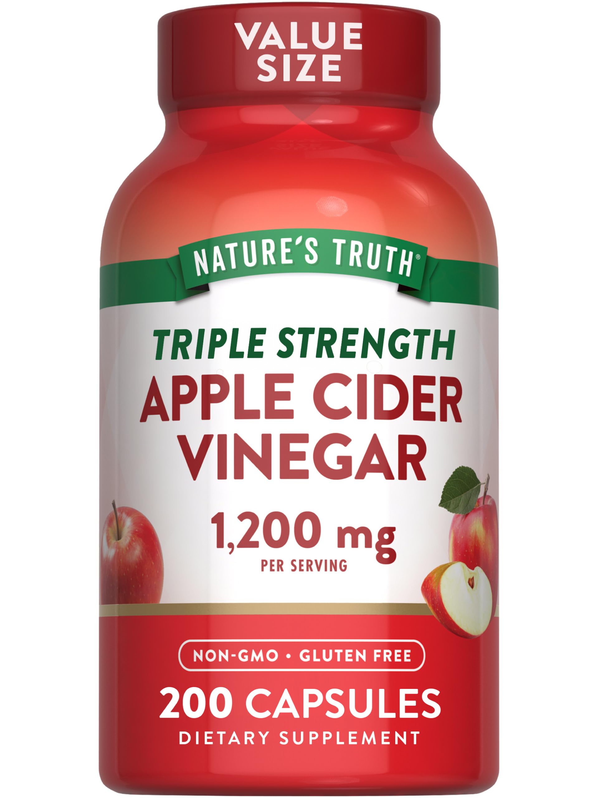 Nature's Truth Apple Cider Vinegar Capsules | 1200mg | 200 Pills | Extra Strength | Value Size | Non-GMO, Gluten Free Supplement