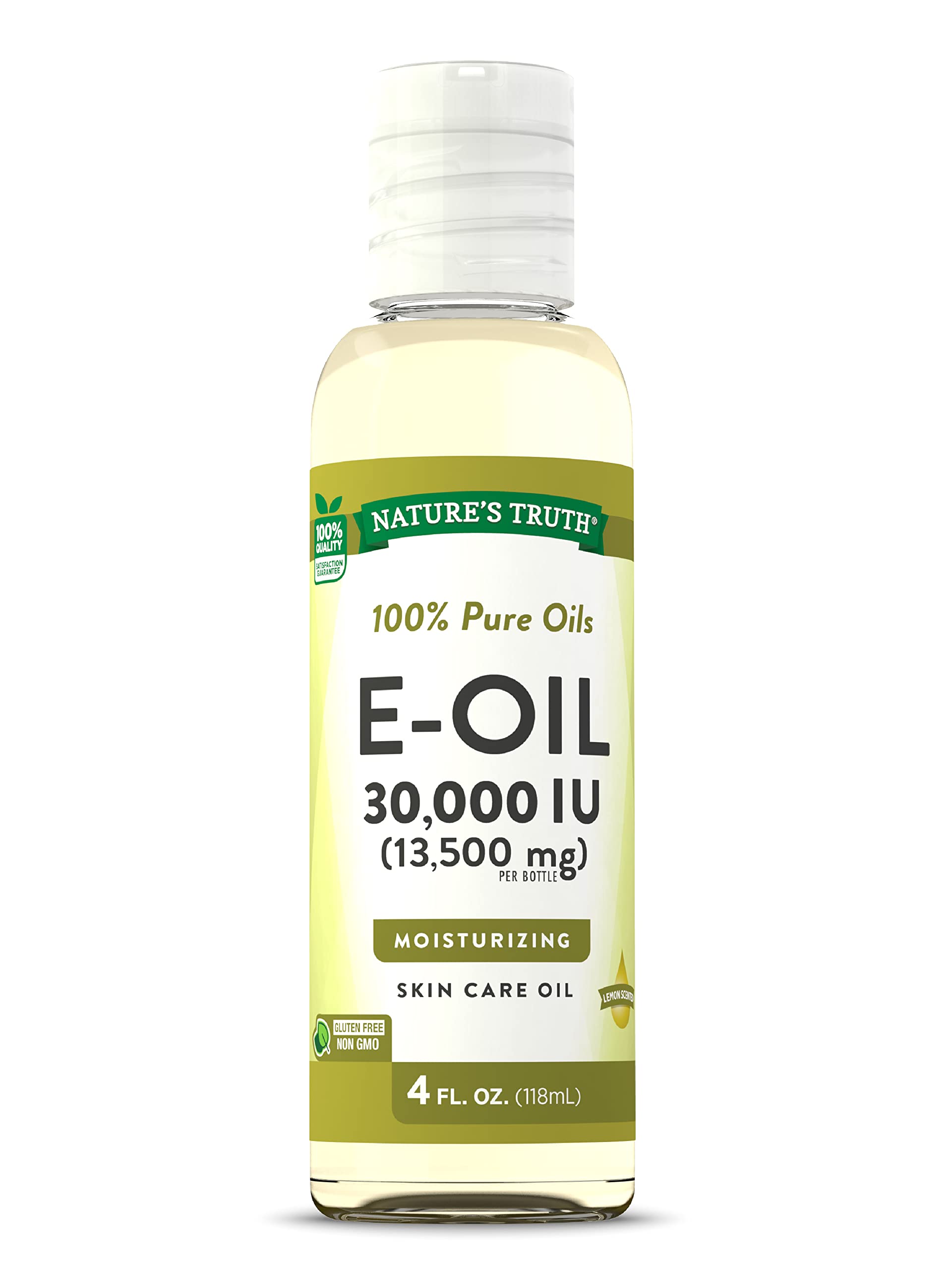 Nature's Truth Vitamin E Oil for Skin 30,000 IU | 100% Pure | 4 oz | Lemon Scented | GC/MS Tested