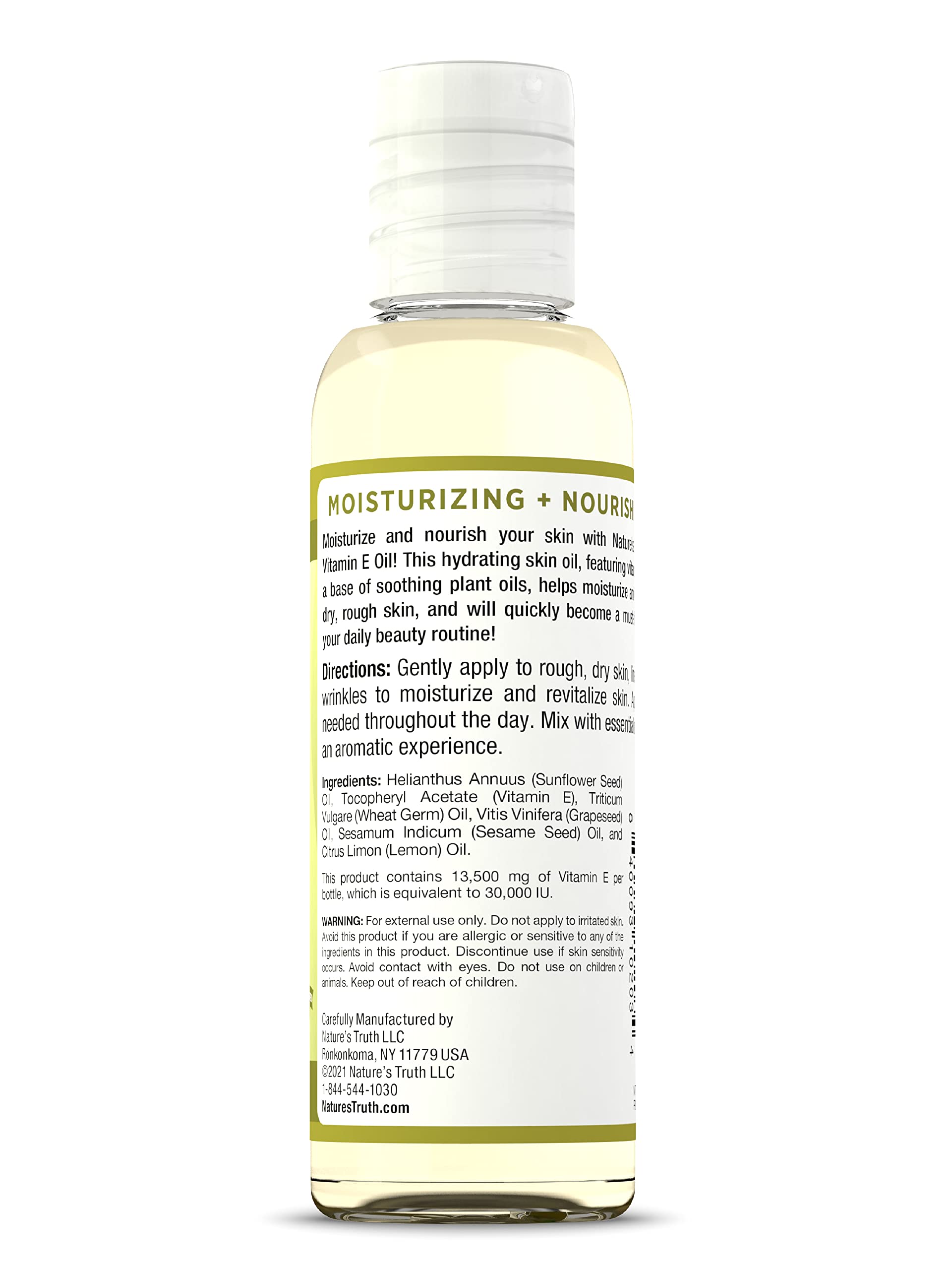 Nature's Truth Vitamin E Oil for Skin 30,000 IU | 100% Pure | 4 oz | Lemon Scented | GC/MS Tested