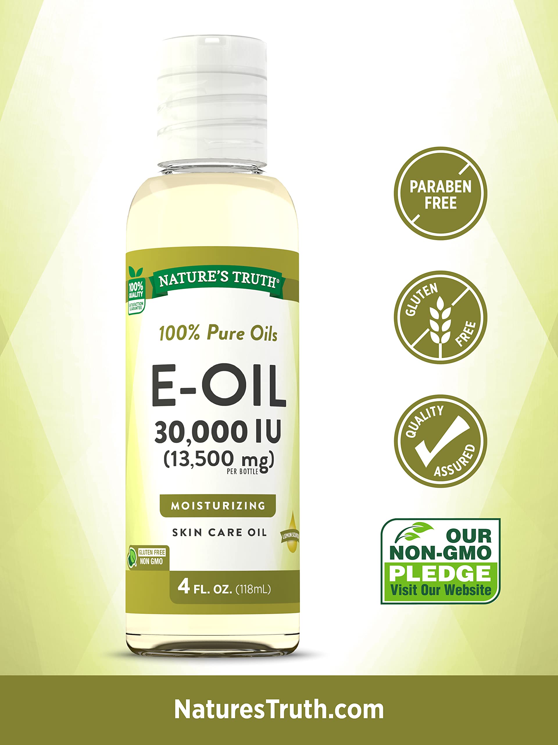 Nature's Truth Vitamin E Oil for Skin 30,000 IU | 100% Pure | 4 oz | Lemon Scented | GC/MS Tested