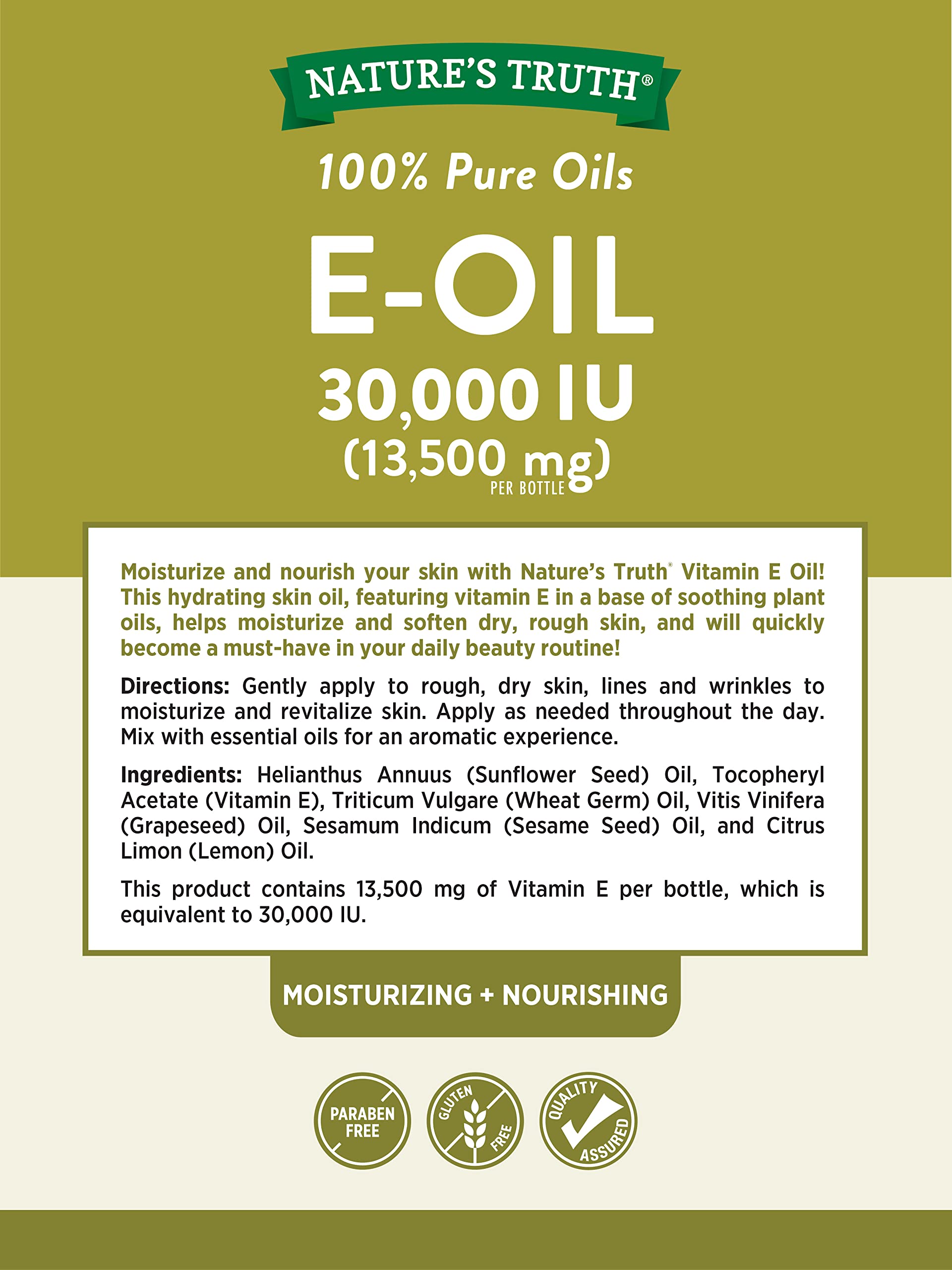 Nature's Truth Vitamin E Oil for Skin 30,000 IU | 100% Pure | 4 oz | Lemon Scented | GC/MS Tested