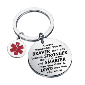 FUSTMW Emergency Gift Emergency Keychain Emergency Medical Jewelry Emergency Graduation Gifts You are Braver Stronger Smarter Than You Think Paramedic Inspiration Gifts (silver)