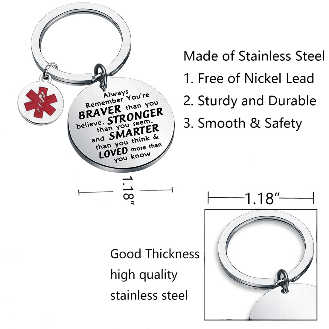 FUSTMW Emergency Gift Emergency Keychain Emergency Medical Jewelry Emergency Graduation Gifts You are Braver Stronger Smarter Than You Think Paramedic Inspiration Gifts (silver)