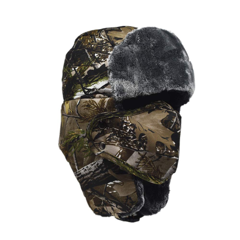 UOUDIO Ushanka Men's Winter Hat with Ear Flaps and Faux Fur Inner - Camo Camouflage Russian Trooper Trapper Hat Hunting Skiing Hat for Men Women