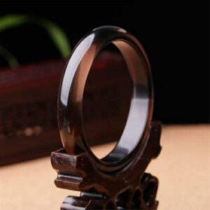 Genuine Black Natural Ice Obsidian Gemstone Crystal Fashion Bangle 13x8mm Inner Diameter 62mm