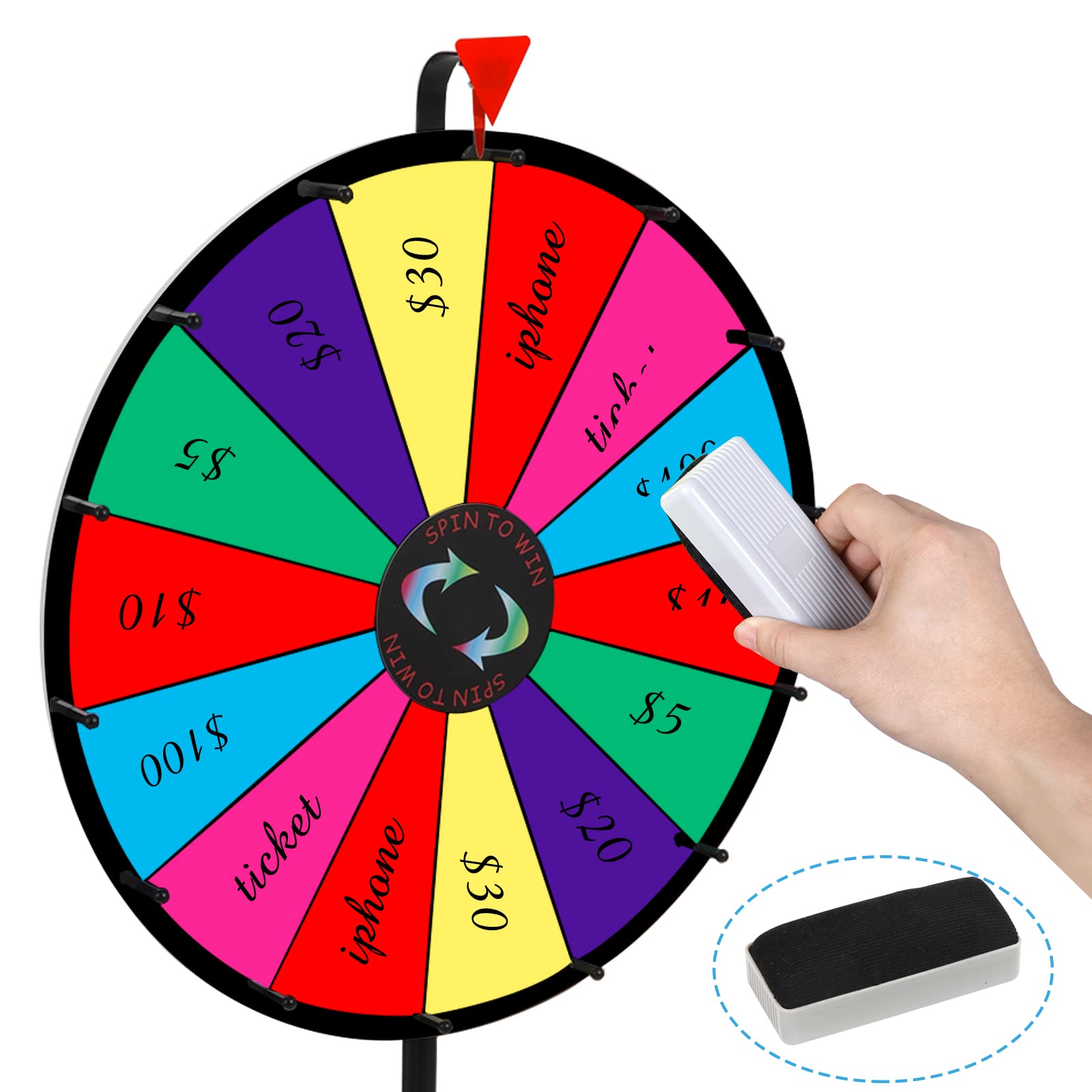 HomGarden 24" Color Prize Wheel w/Adjustable Stand 14 Slots Tabletop Editable Classic Spinning Win Prize Wheel Fortune Carnival Spin Game Casino Equipment