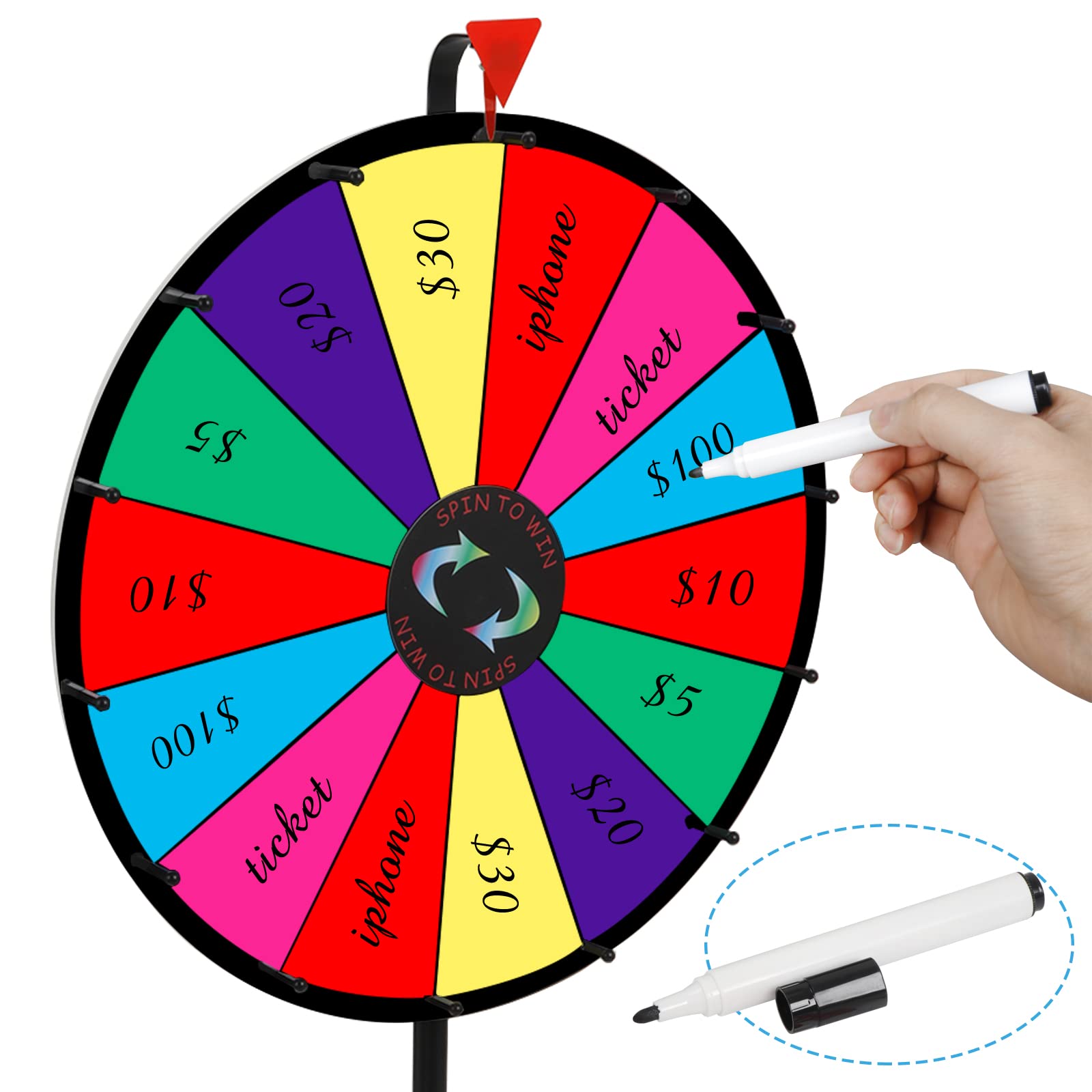 HomGarden 24" Color Prize Wheel w/Adjustable Stand 14 Slots Tabletop Editable Classic Spinning Win Prize Wheel Fortune Carnival Spin Game Casino Equipment