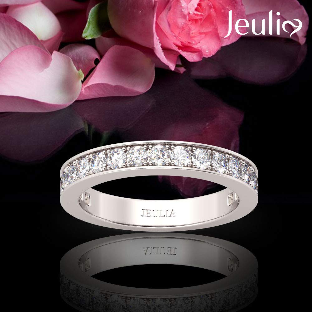 Jeuia 1.71 Carat Custom Engraved Wedding Band Personalized Eternity Band Ring Cubic Zirconia Chanel Set Sterling Silver Engagement Rings for Women Men (6)