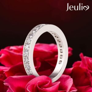 Jeuia 1.71 Carat Custom Engraved Wedding Band Personalized Eternity Band Ring Cubic Zirconia Chanel Set Sterling Silver Engagement Rings for Women Men (6)