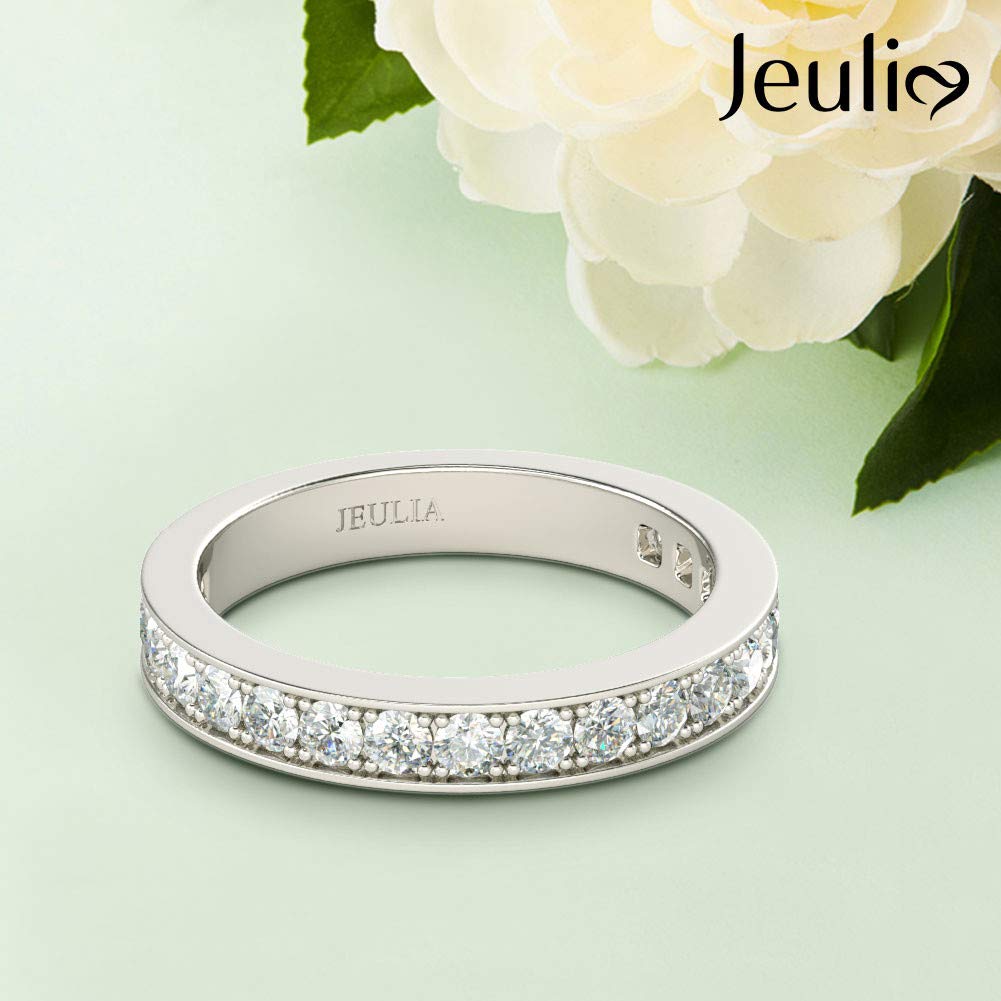 Jeuia 1.71 Carat Custom Engraved Wedding Band Personalized Eternity Band Ring Cubic Zirconia Chanel Set Sterling Silver Engagement Rings for Women Men (6)