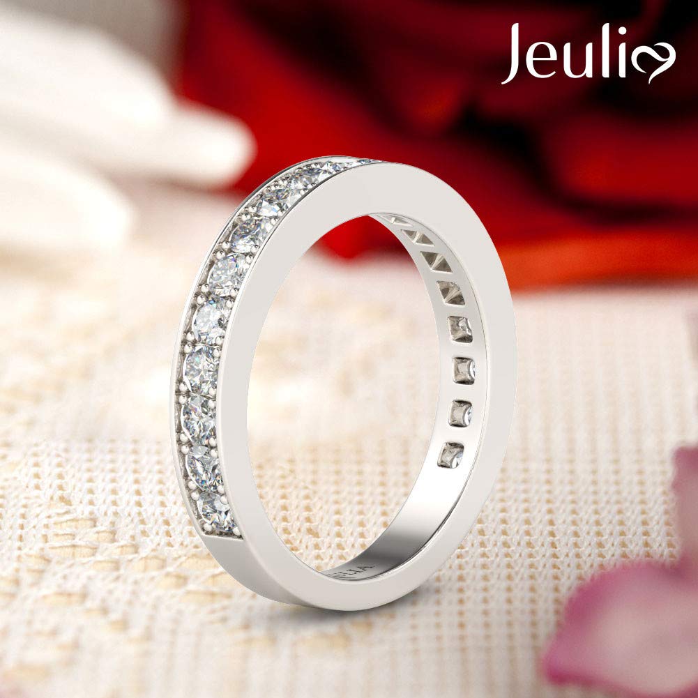 Jeuia 1.71 Carat Custom Engraved Wedding Band Personalized Eternity Band Ring Cubic Zirconia Chanel Set Sterling Silver Engagement Rings for Women Men (6)