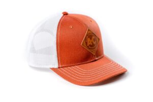 allis chalmers tractor hat, burnt orange with vintage leather logo