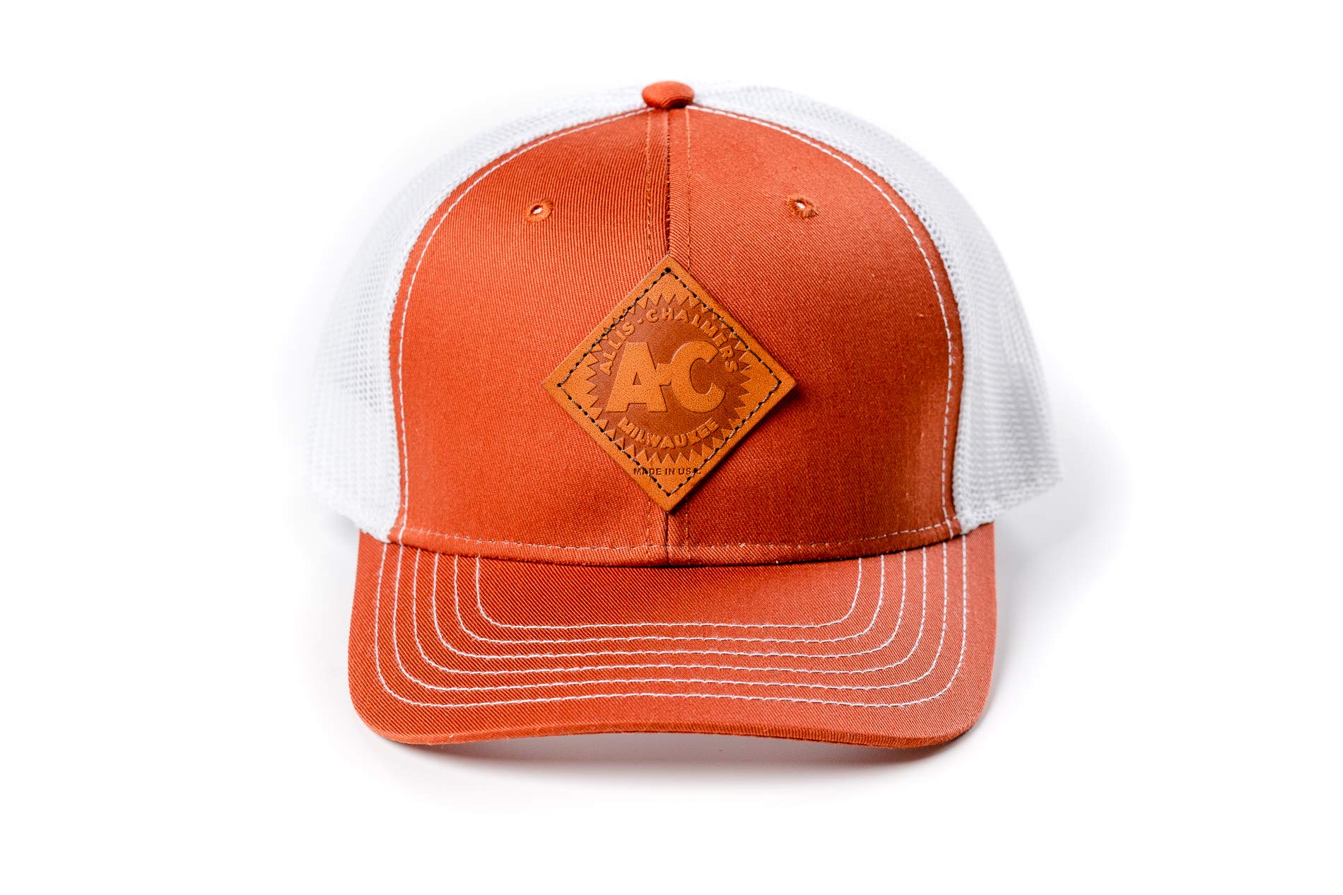 Allis Chalmers Tractor Hat, Burnt Orange with Vintage Leather Logo