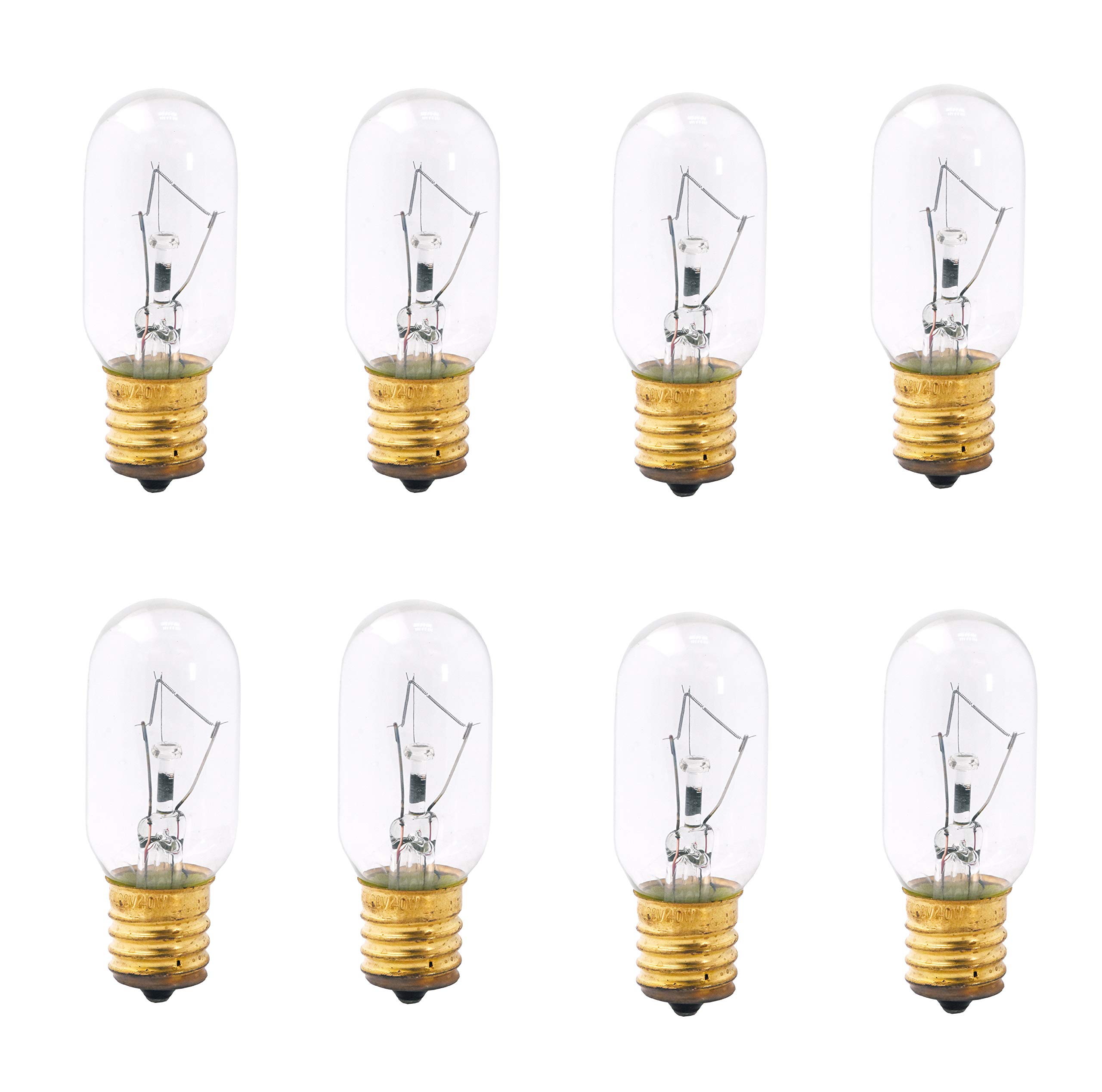 Mandala Crafts Appliance Light Bulbs for Microwave, Refrigerator, Oven; Dimmable, Intermediate Base, Pack of 8 (Warm White, E17 T8 120V 40 Watt)