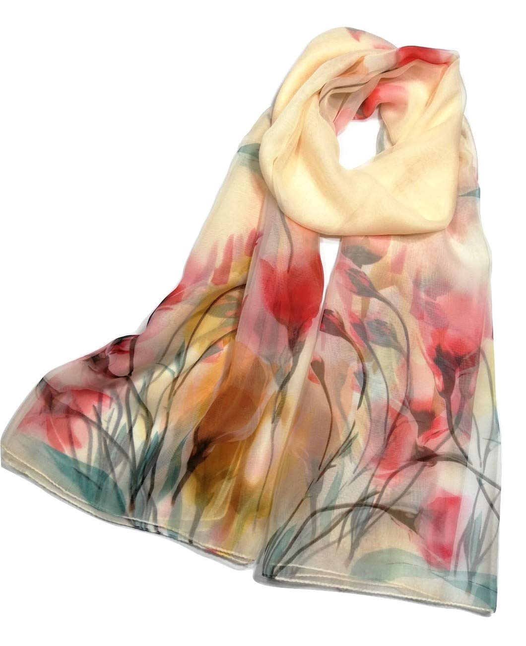 Shanlin Super Large Silk Feel Flower Floral Scarves for Women in Gift Box (Tulips-Yellow)