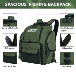 AUMTISC Fishing Tackle Backpack with 4 Tackle Boxes, Rod Holder, Protective Rain Cover, Waterproof Large Fishing Tackle Gear Bag for Fishing, Camping, Hiking (Black, Green, Camouflage)