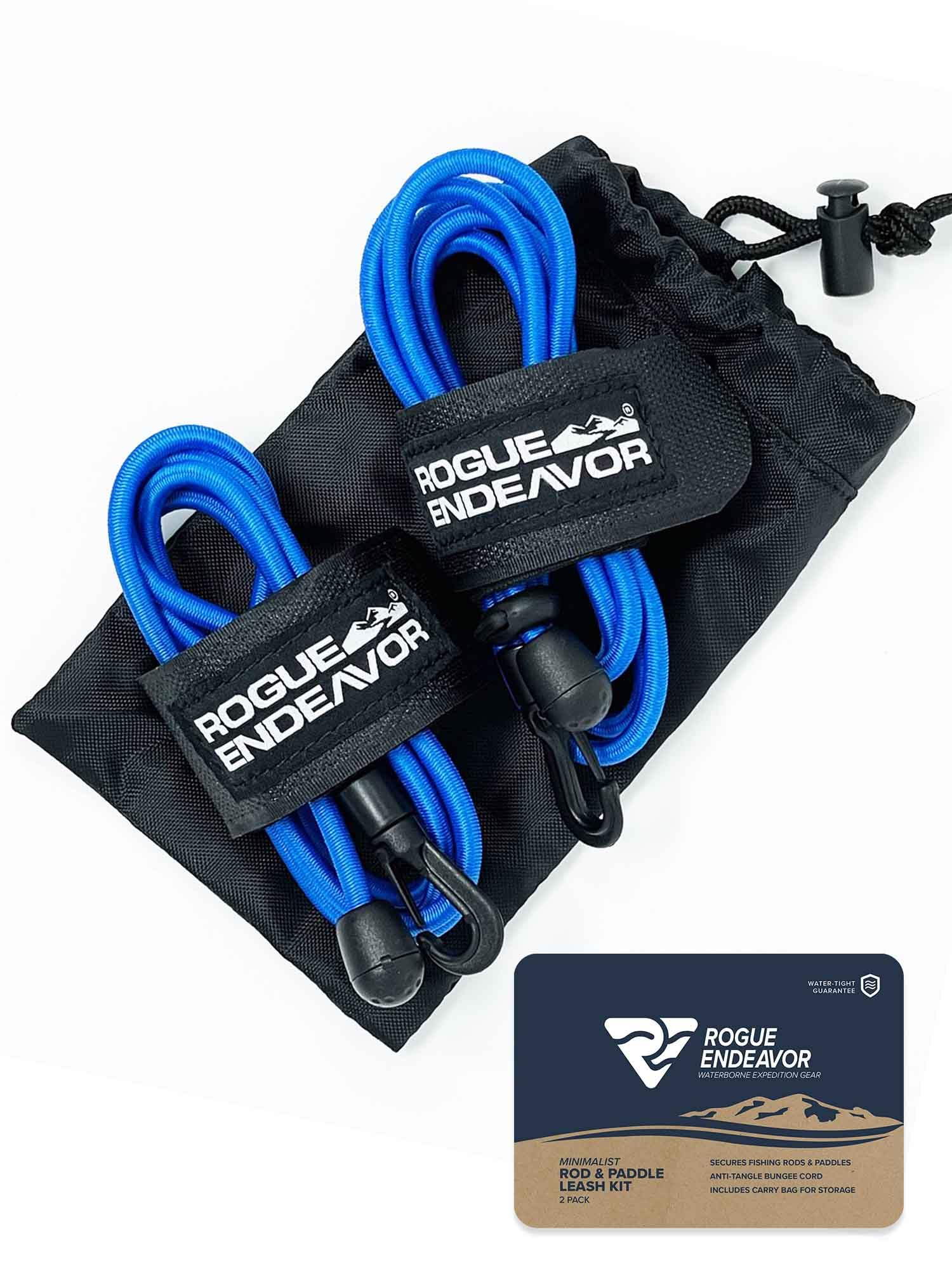 Rogue Endeavor Fishing Rod Leash & Kayak Paddle Leash Kit, Kayak Fishing & Paddle Boarding - 48" Shock Cord, Quick Release Clip, Neoprene Lined Strap and Carrying Bag (Set of 2) (Blue)