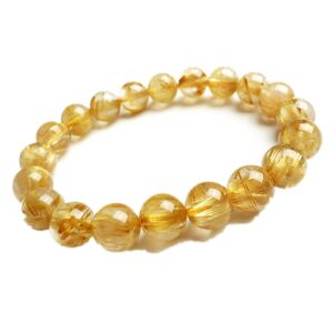 Muko Gemstone 10mm Genuine Natural Brazil Gold Rutilated Quartz Crystal Wealthy Round Beads Women Men Bracelet AAAA