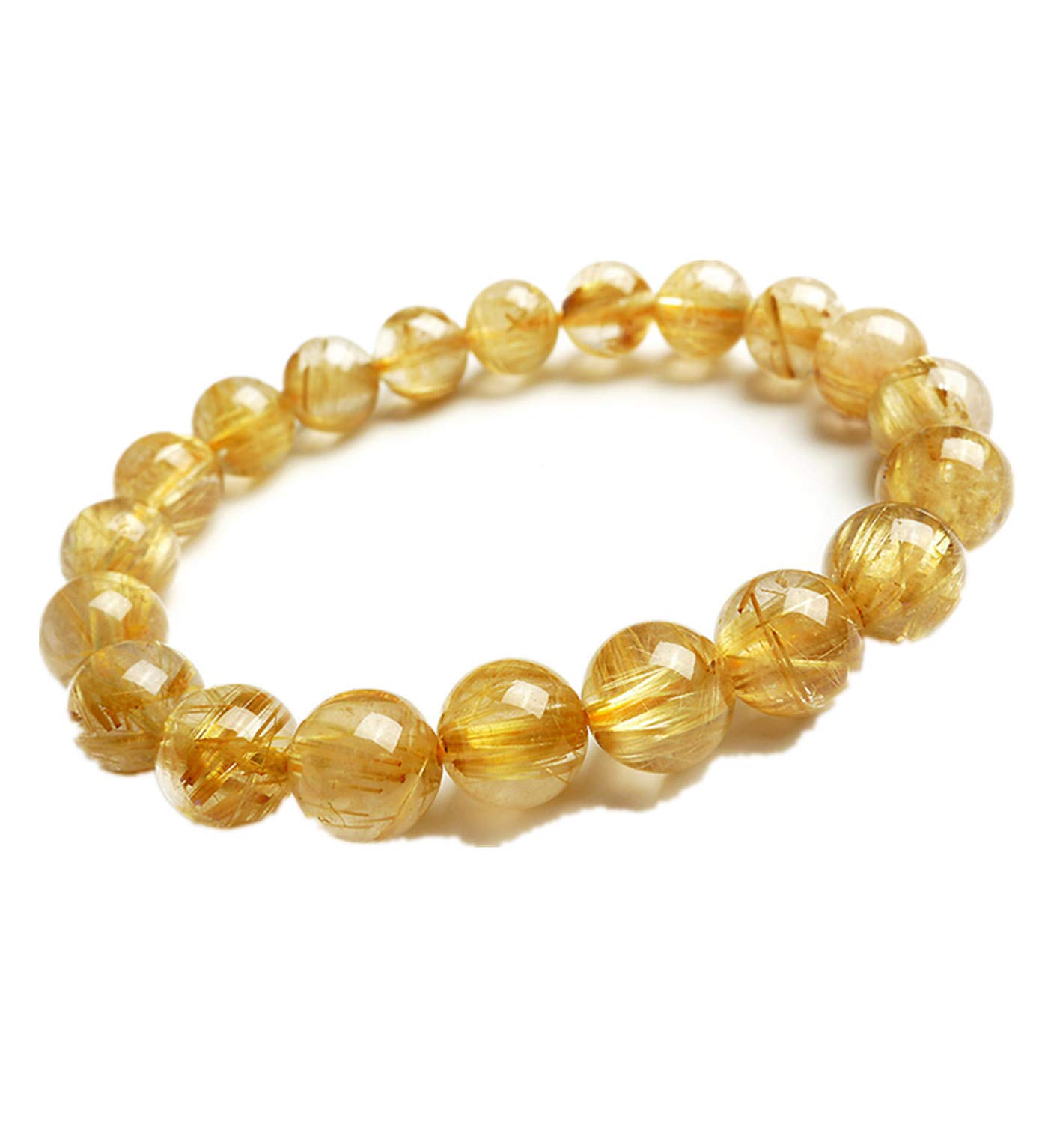 Muko Gemstone 10mm Genuine Natural Brazil Gold Rutilated Quartz Crystal Wealthy Round Beads Women Men Bracelet AAAA