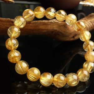 Muko Gemstone 10mm Genuine Natural Brazil Gold Rutilated Quartz Crystal Wealthy Round Beads Women Men Bracelet AAAA