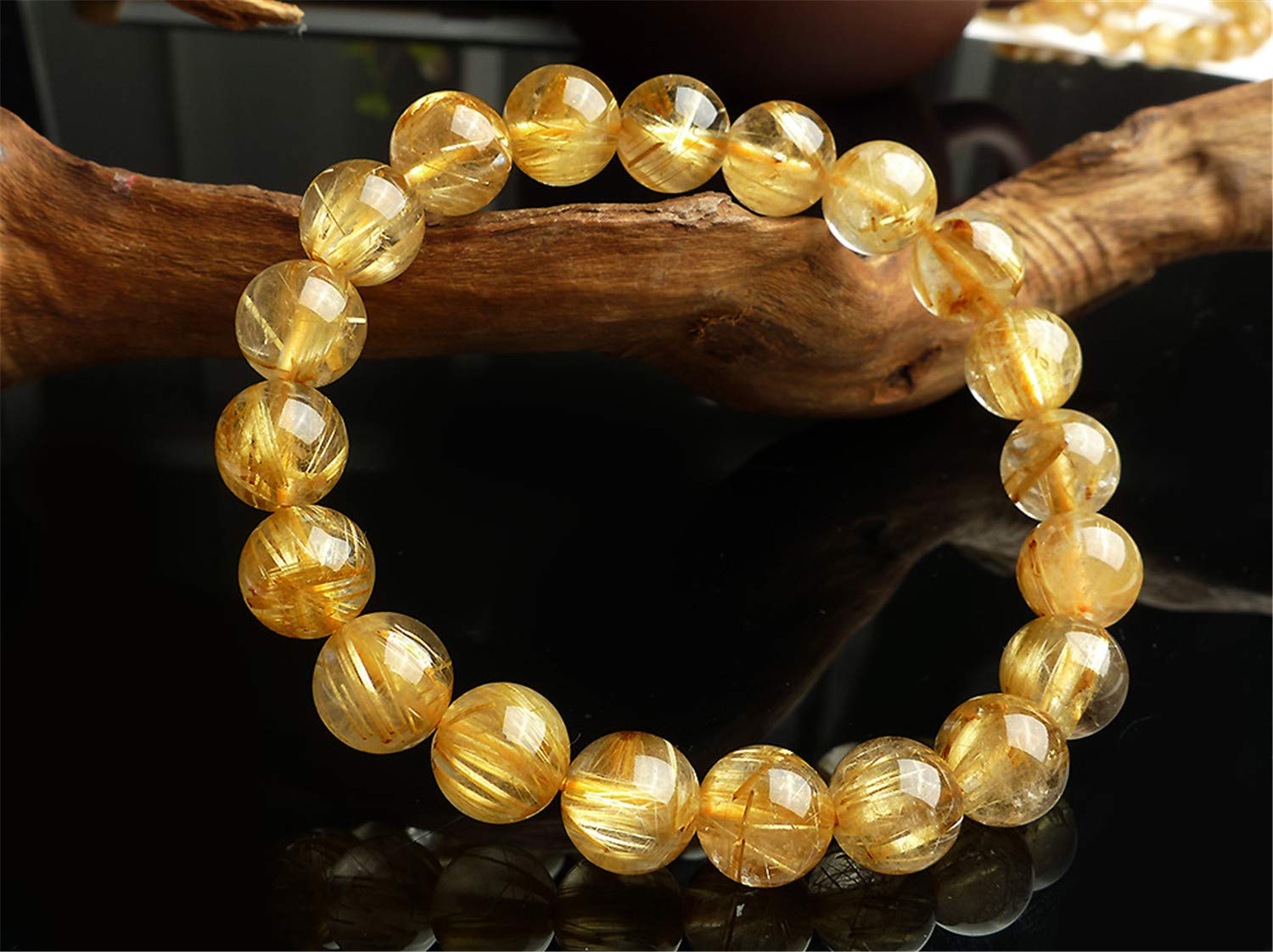 Muko Gemstone 10mm Genuine Natural Brazil Gold Rutilated Quartz Crystal Wealthy Round Beads Women Men Bracelet AAAA