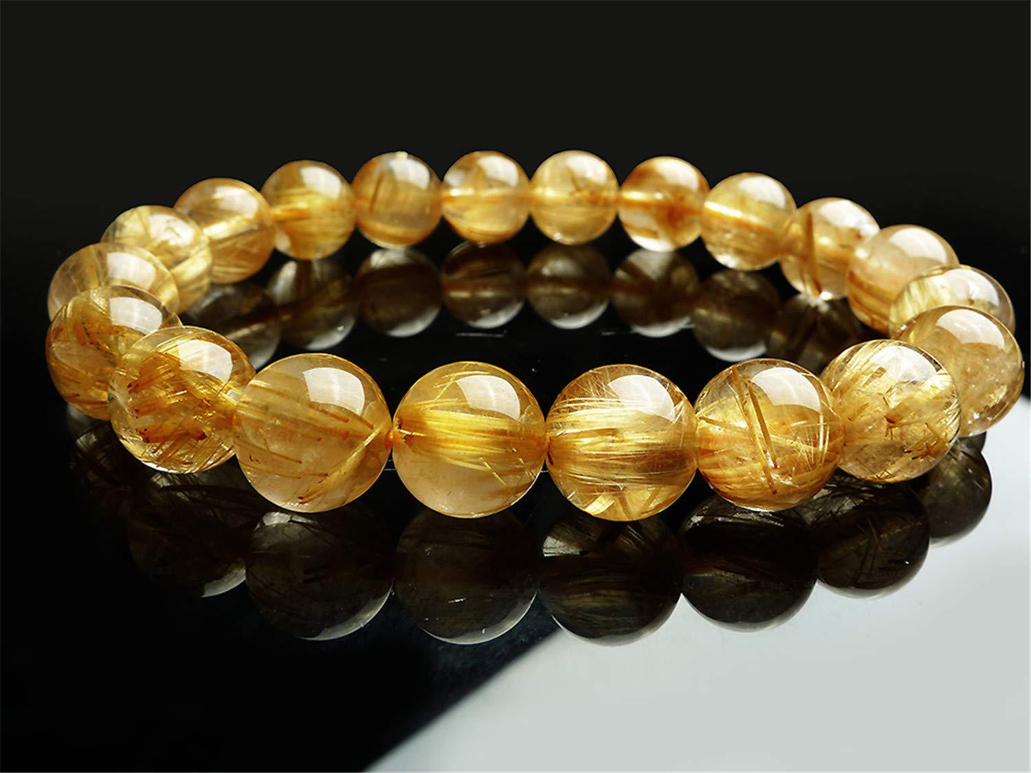 Muko Gemstone 10mm Genuine Natural Brazil Gold Rutilated Quartz Crystal Wealthy Round Beads Women Men Bracelet AAAA