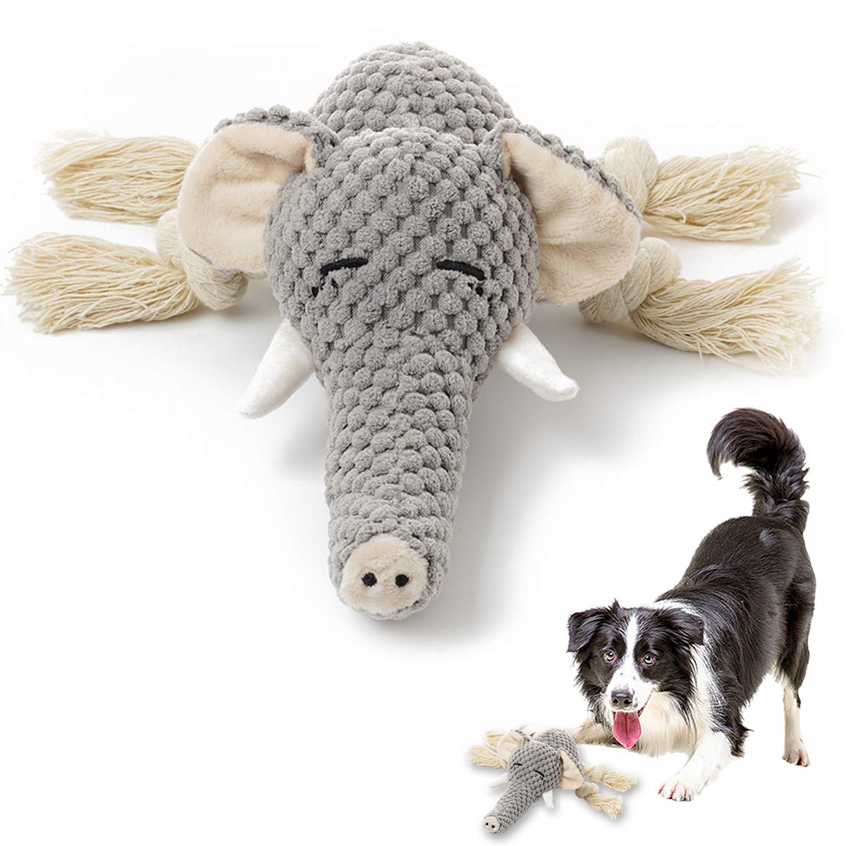 KOL Plush Squeaky Interactive Puppy Dog Toys with Crinkle Paper, Durable Chew Toys for Small and Medium Dogs with Elephant Shape