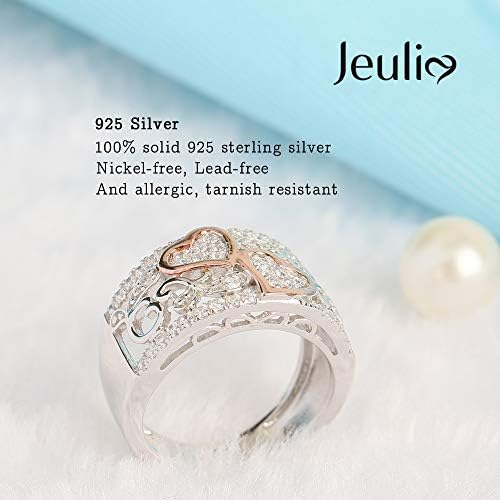 Jeulia 1Carat Rose Gold Plated Wedding Band Thick Round Cut Eternity Band Rings Halo CZ Heart Engagement Promise Rings Anniversary Birthday Festival Romantic Gift with Jewelry Gift Box (9.5)