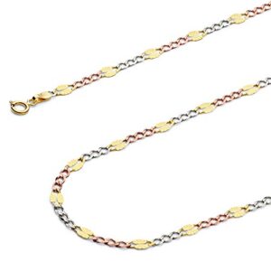 14k real tri color gold solid 3mm stamp figaro 3+1 diamond cut chain necklace with spring ring clasp - 18"