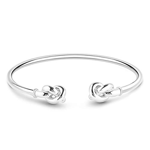 GNOCE "Fall in Love 925 Sterling Silver Bangle Double Knot Design Basic Bracelet for Women (6.7)