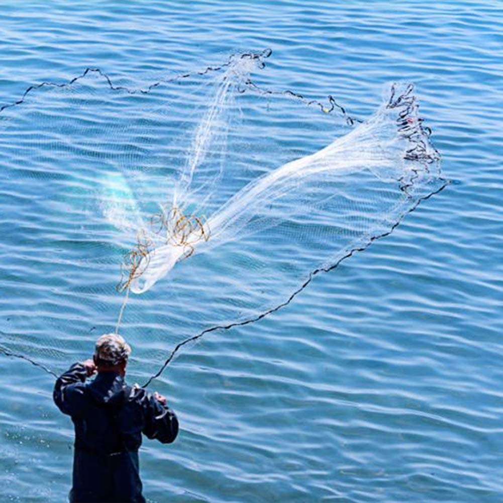 Yeahmart Handmade American Saltwater Fishing Cast Net with Heavy Duty Real Zinc Sinker Weights for Bait Trap Fish 4Ft Radius, 3/8 Inch Mesh Size