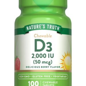 Nature's Truth Chewable Vitamin D3 2,000 IU | 100 Tablets | Berry Flavor | Vegetarian, Non-GMO, & Gluten Free Supplement